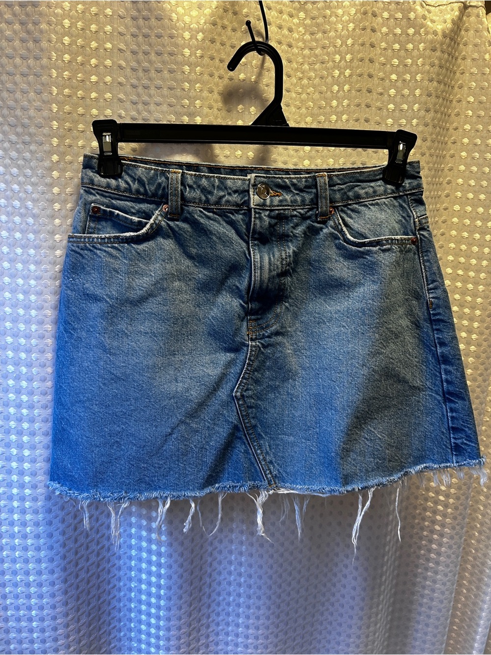 Zara Blue Denim Mini Skirt - Frayed Hem Size Small